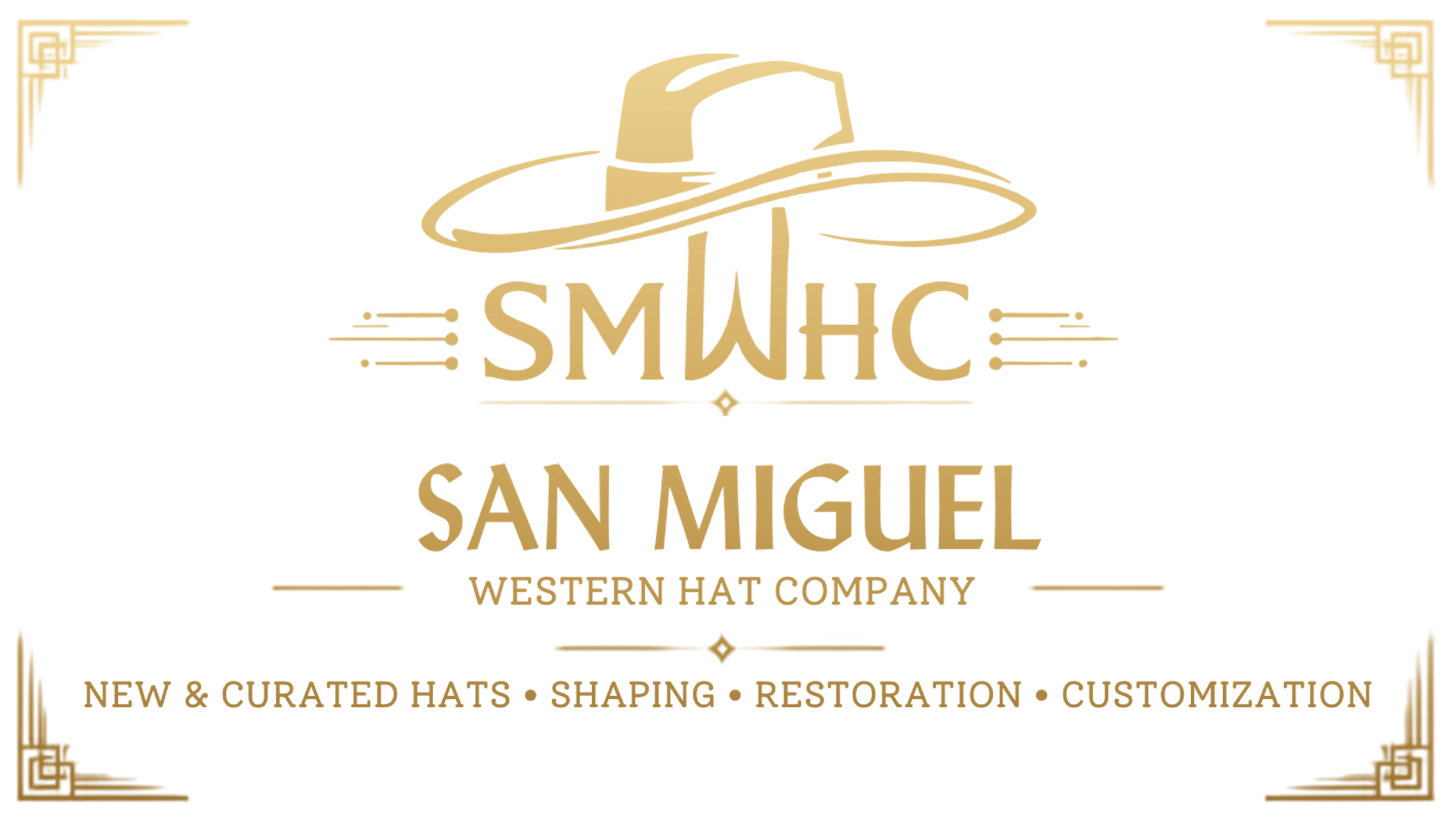 San Miguel Western Hat Company logo in gold: a wide-brimmed hat above the letters SMWHC.